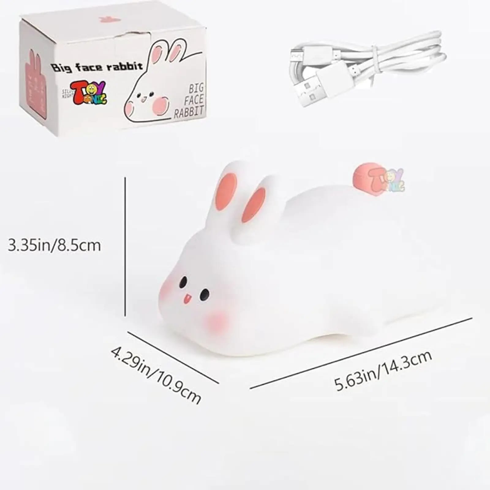 Cute Big Face Rabbit Silicone Night Light - Tap to Change Color, USB Rechargeable Squishy Bunny Lamp with Timer